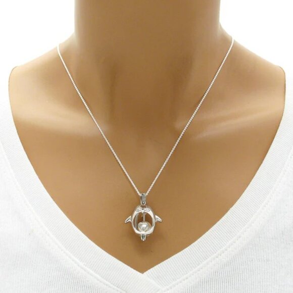 CUTE STERLING SILVER WADDLING PENGUIN PEARL CAGE PENDANT WITH CZ EYES. - Picture 3 of 3